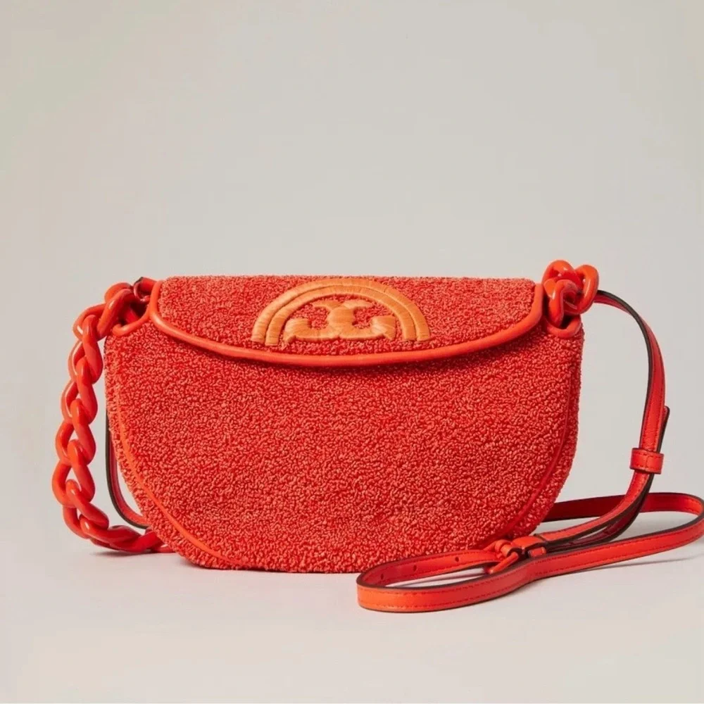 Tory Burch Mini Fleming Raffia Crescent Shoulder Bag